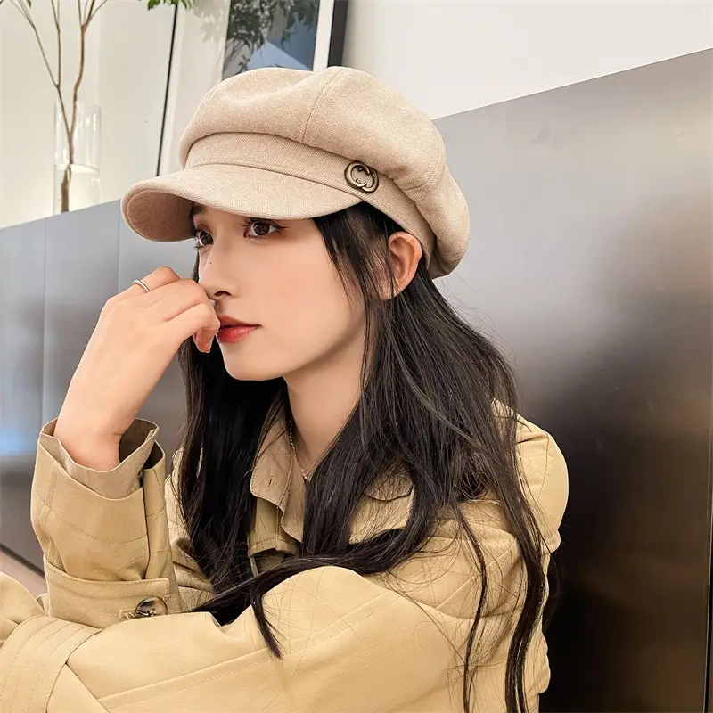 Women Retro British Japanese Peaked Cap Brown - Image 4
