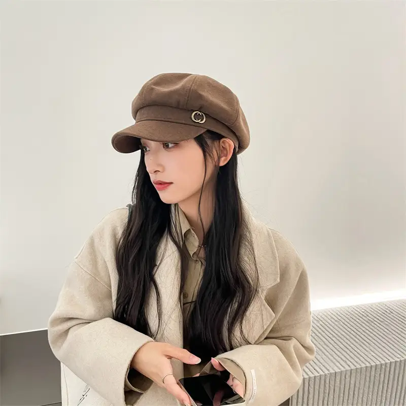 Women Retro British Japanese Peaked Cap Brown - Image 7