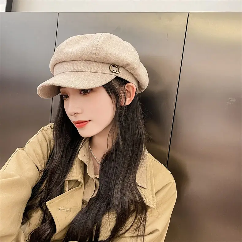 Women Retro British Japanese Peaked Cap Brown — feature 1