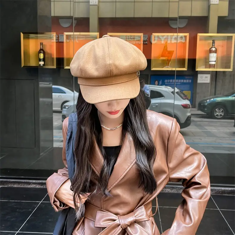 Women Retro British Japanese Peaked Cap Brown — feature 11