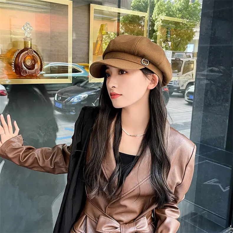 Women Retro British Japanese Peaked Cap Brown — feature 12