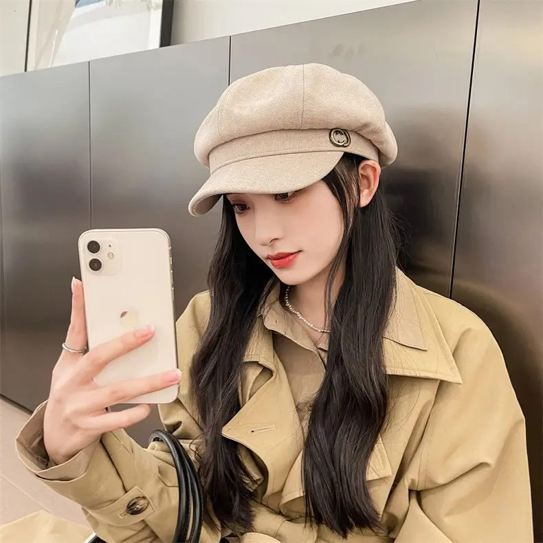 Women Retro British Japanese Peaked Cap Brown — feature 14