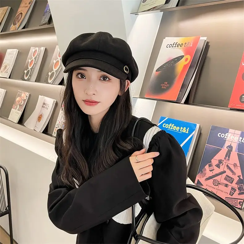 Women Retro British Japanese Peaked Cap Brown — feature 2
