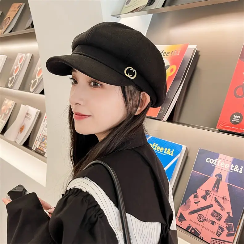 Women Retro British Japanese Peaked Cap Brown — feature 3