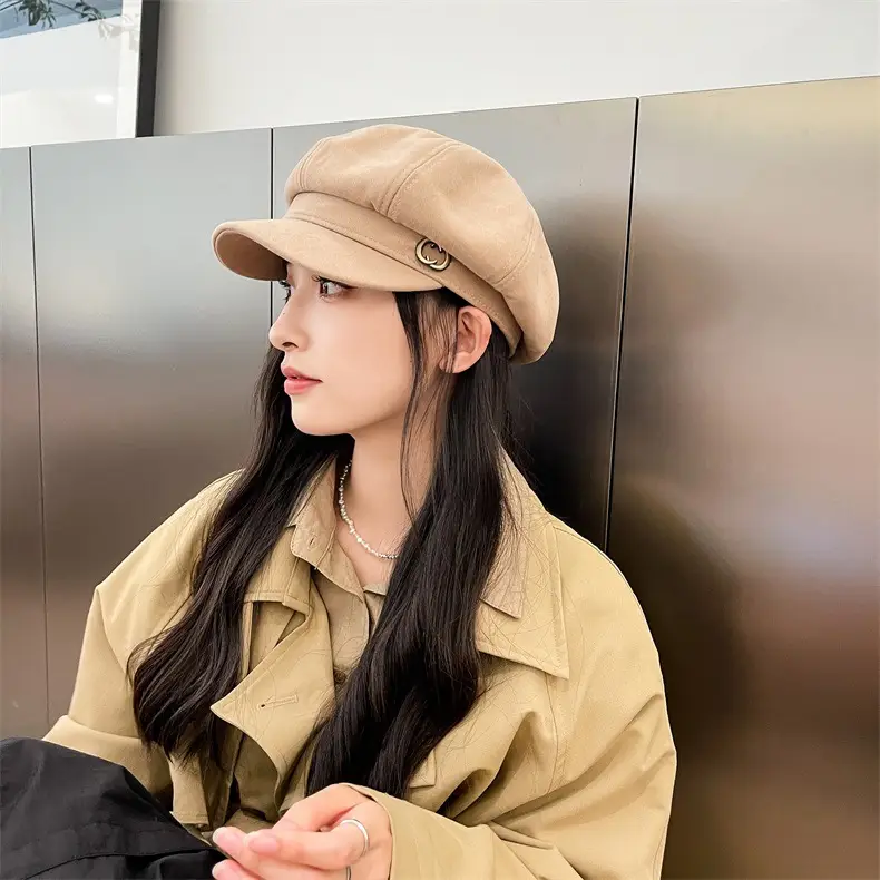 Women Retro British Japanese Peaked Cap Brown — feature 5