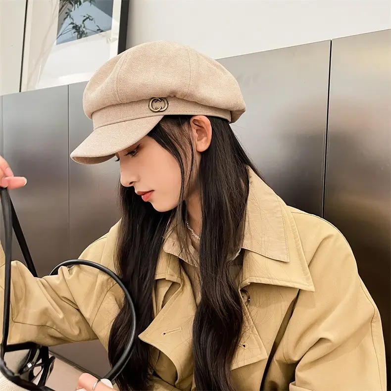 Women Retro British Japanese Peaked Cap Brown — feature 6