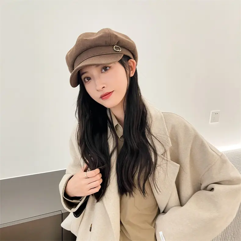 Women Retro British Japanese Peaked Cap Brown — feature 8