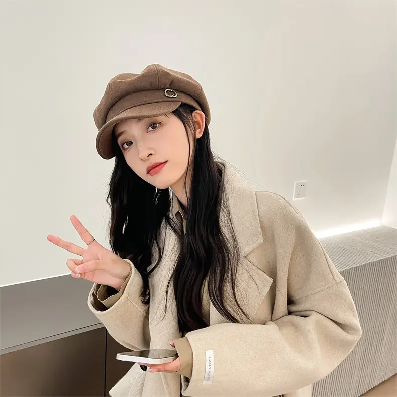 Women Retro British Japanese Peaked Cap Brown — feature 9
