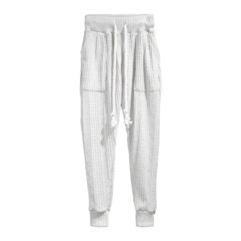 European & American Men's White Jacquard Ankle-Tied Casual Pants — feature 10