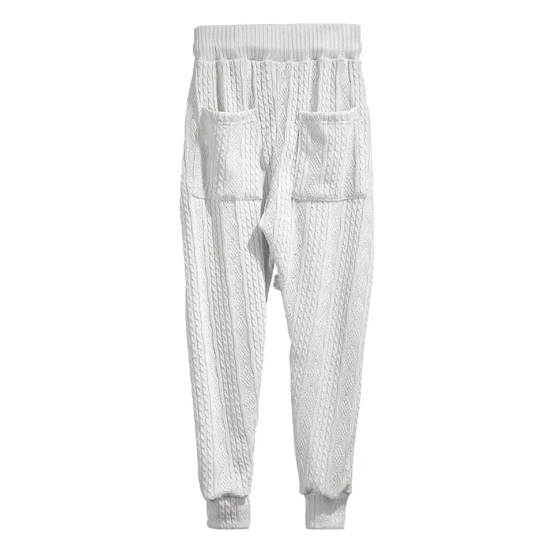 European & American Men's White Jacquard Ankle-Tied Casual Pants — feature 11