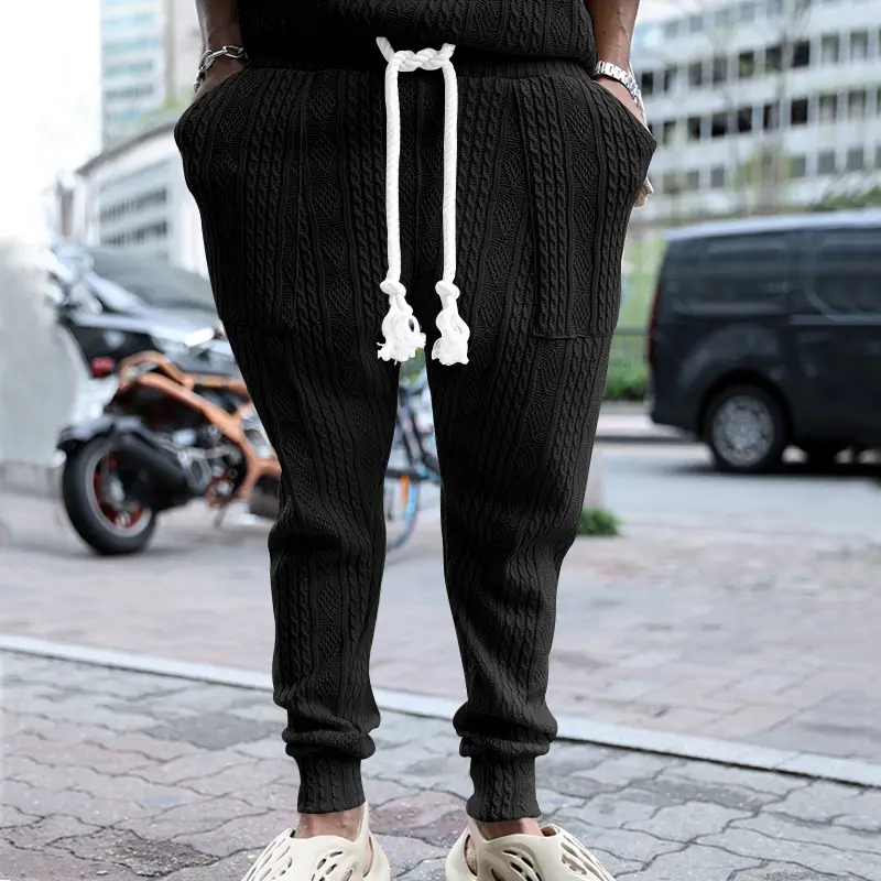 European & American Men's White Jacquard Ankle-Tied Casual Pants — feature 12