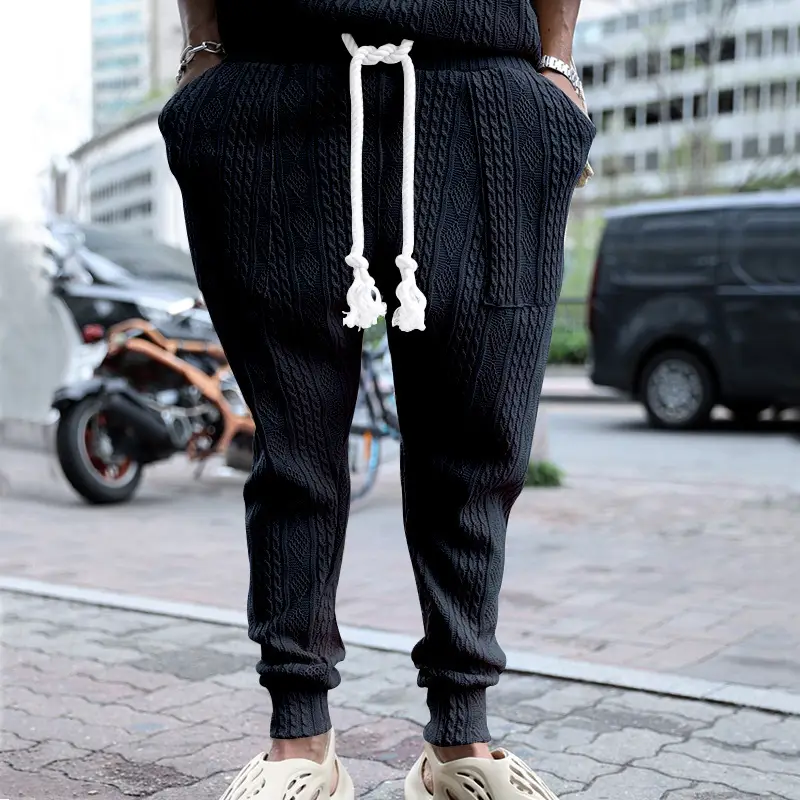 European & American Men's White Jacquard Ankle-Tied Casual Pants — feature 13
