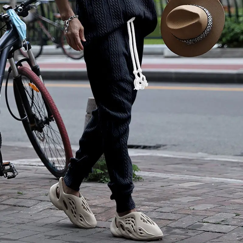 European & American Men's White Jacquard Ankle-Tied Casual Pants — feature 15