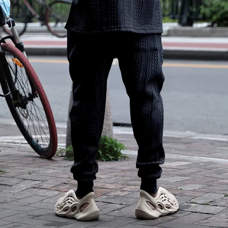 European & American Men's White Jacquard Ankle-Tied Casual Pants — feature 16