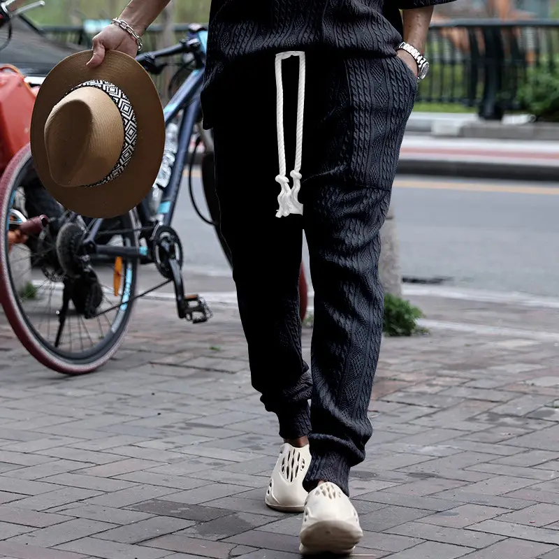 European & American Men's White Jacquard Ankle-Tied Casual Pants — feature 17