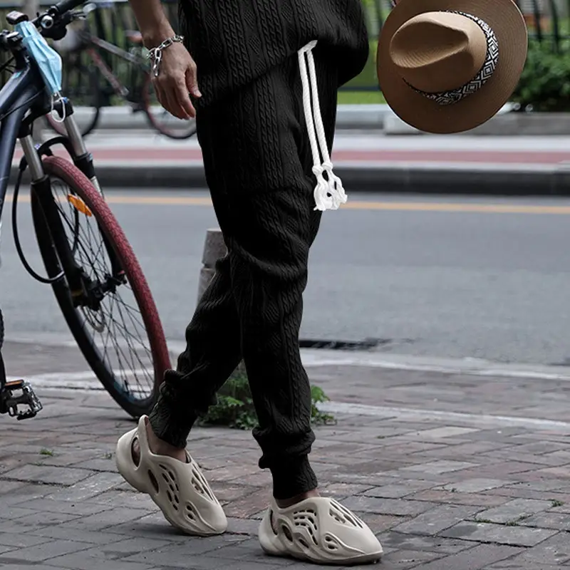 European & American Men's White Jacquard Ankle-Tied Casual Pants — feature 24