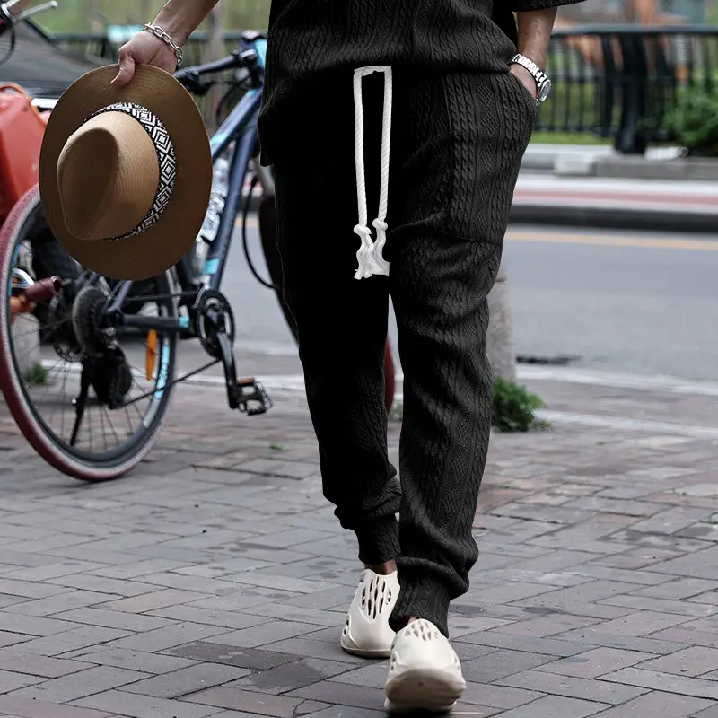 European & American Men's White Jacquard Ankle-Tied Casual Pants — feature 26