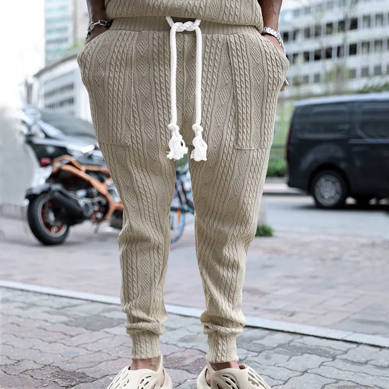 European & American Men's White Jacquard Ankle-Tied Casual Pants — feature 28