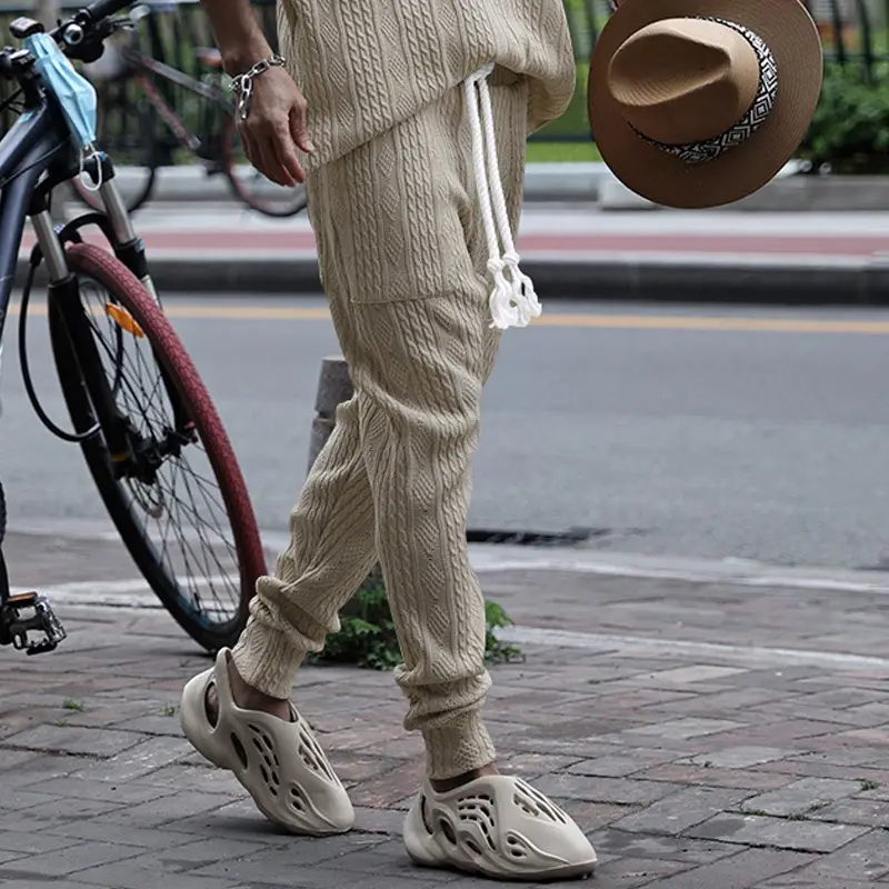 European & American Men's White Jacquard Ankle-Tied Casual Pants — feature 30