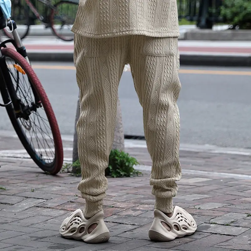 European & American Men's White Jacquard Ankle-Tied Casual Pants — feature 31