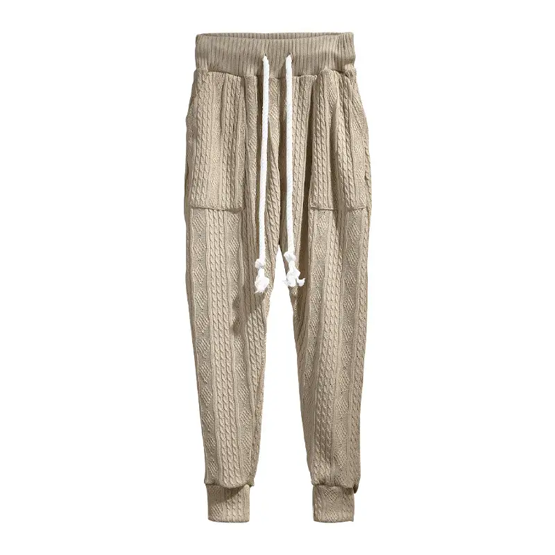 European & American Men's White Jacquard Ankle-Tied Casual Pants — feature 33
