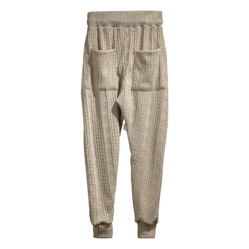European & American Men's White Jacquard Ankle-Tied Casual Pants — feature 34