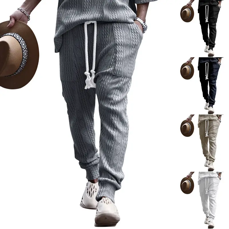 European & American Men's White Jacquard Ankle-Tied Casual Pants — feature 35