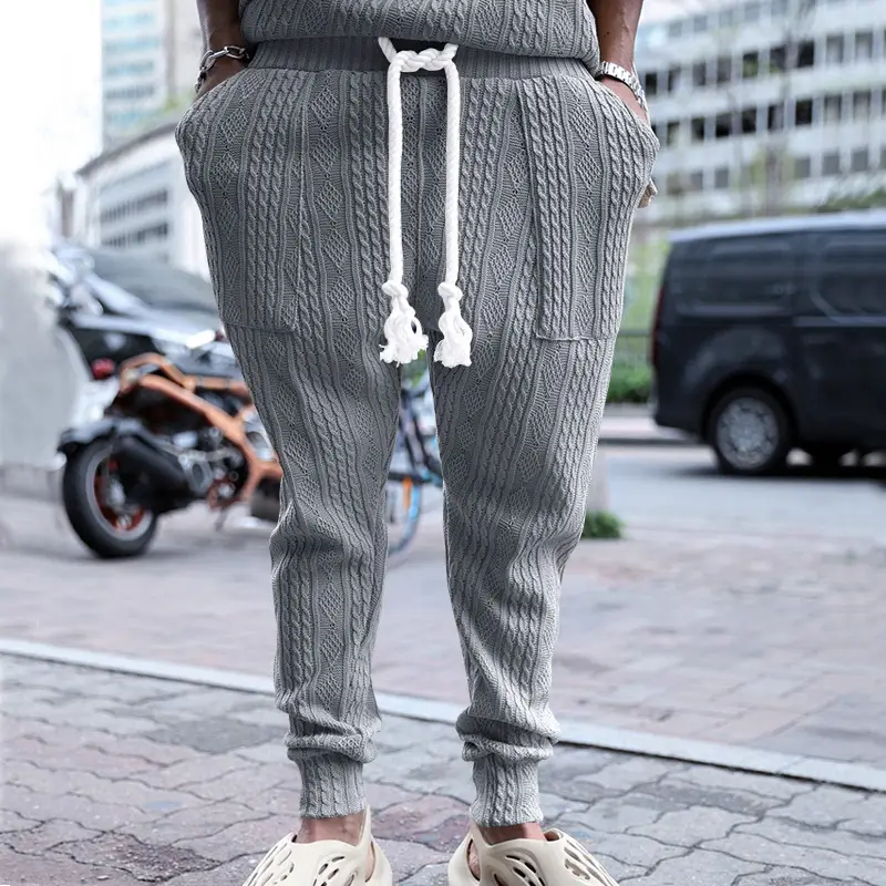 European & American Men's White Jacquard Ankle-Tied Casual Pants — feature 36