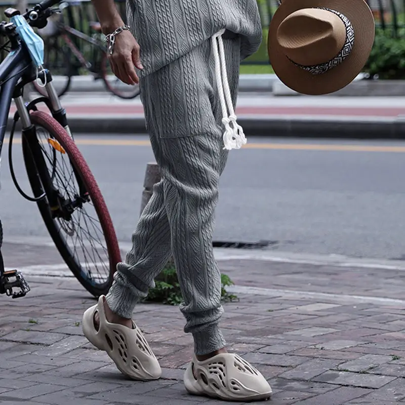 European & American Men's White Jacquard Ankle-Tied Casual Pants — feature 38