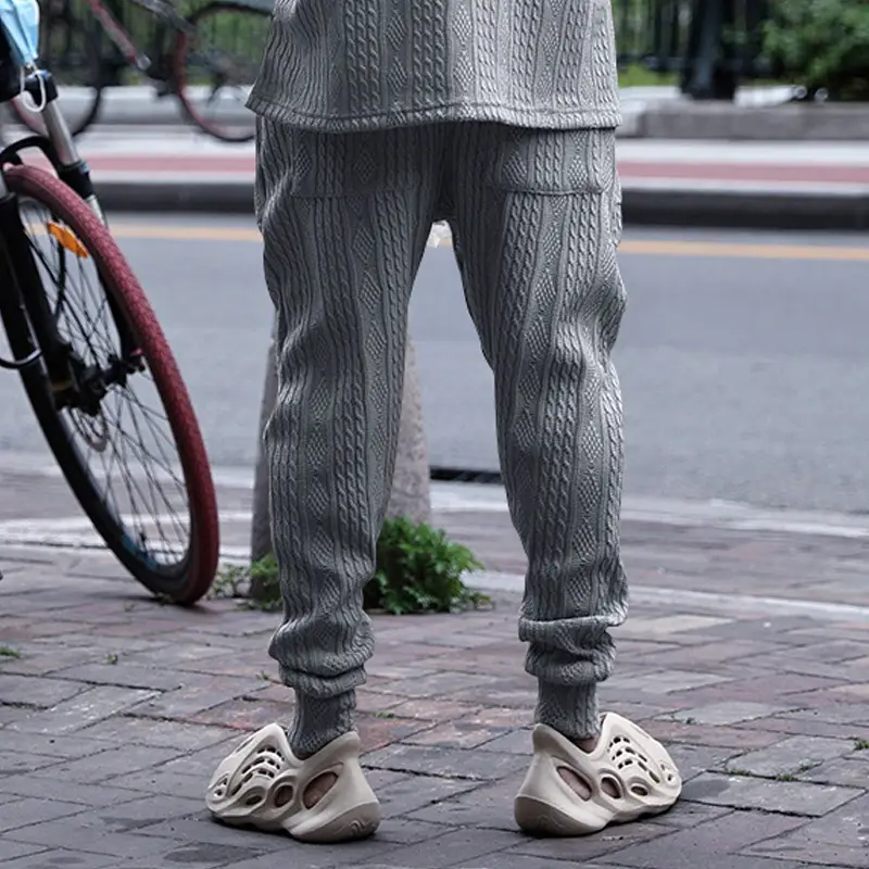 European & American Men's White Jacquard Ankle-Tied Casual Pants — feature 39