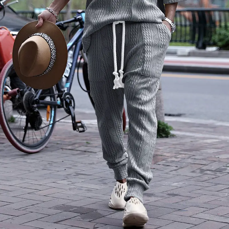 European & American Men's White Jacquard Ankle-Tied Casual Pants — feature 40