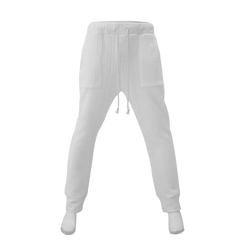 European & American Men's White Jacquard Ankle-Tied Casual Pants — feature 43