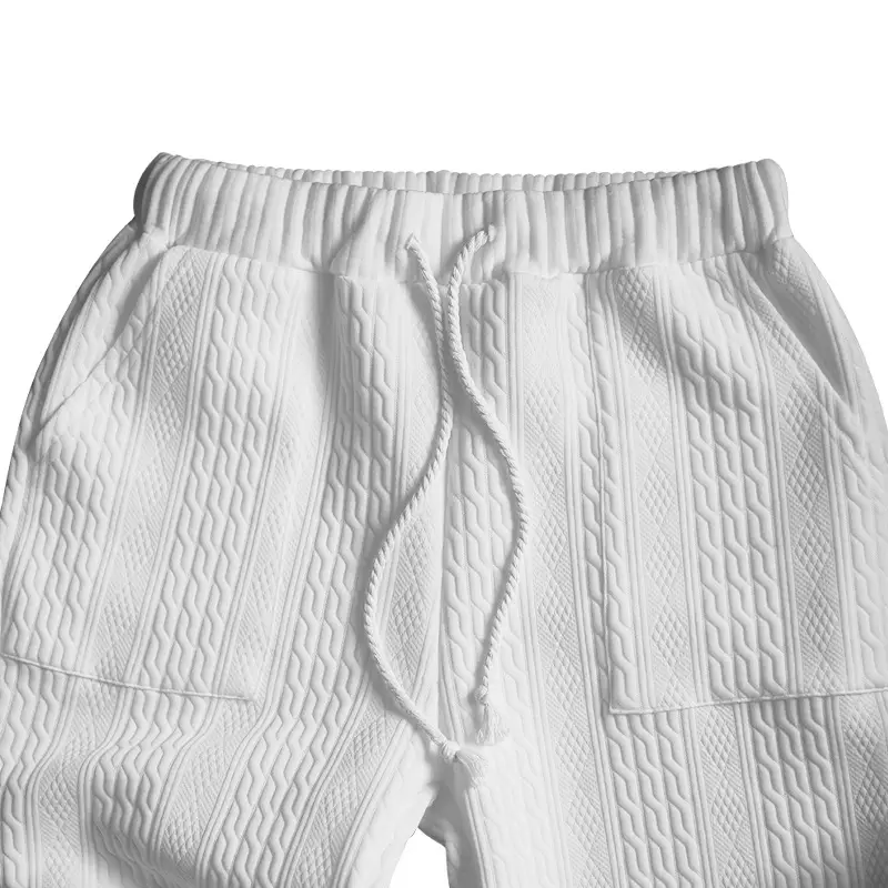 European & American Men's White Jacquard Ankle-Tied Casual Pants — feature 46