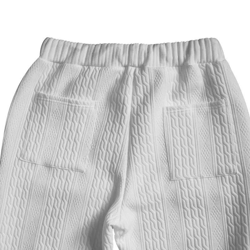 European & American Men's White Jacquard Ankle-Tied Casual Pants — feature 47