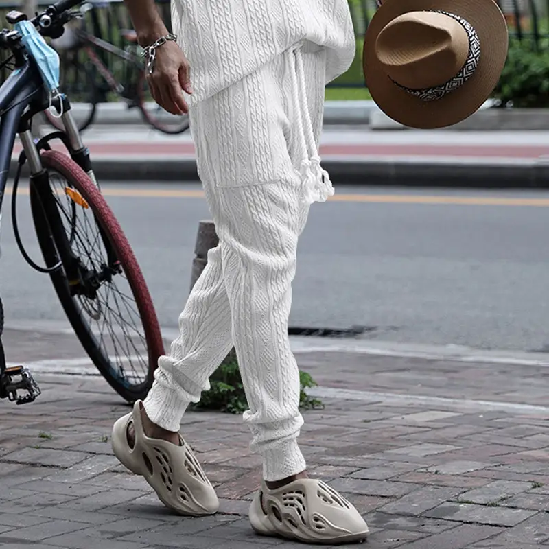 European & American Men's White Jacquard Ankle-Tied Casual Pants — feature 6