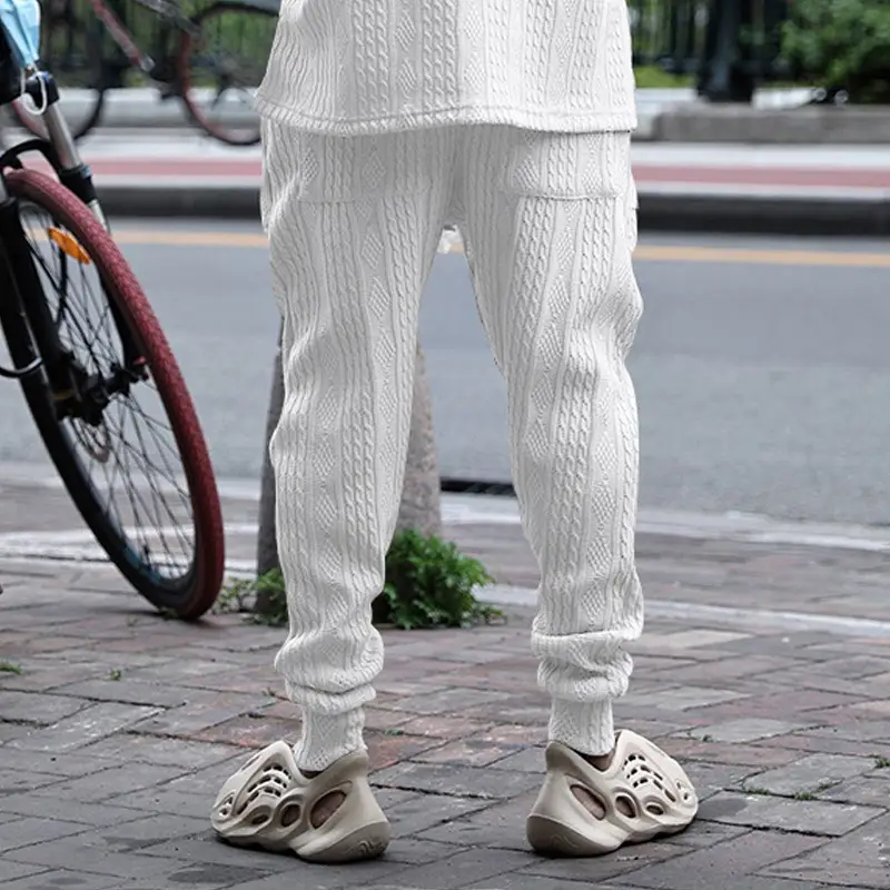 European & American Men's White Jacquard Ankle-Tied Casual Pants — feature 7