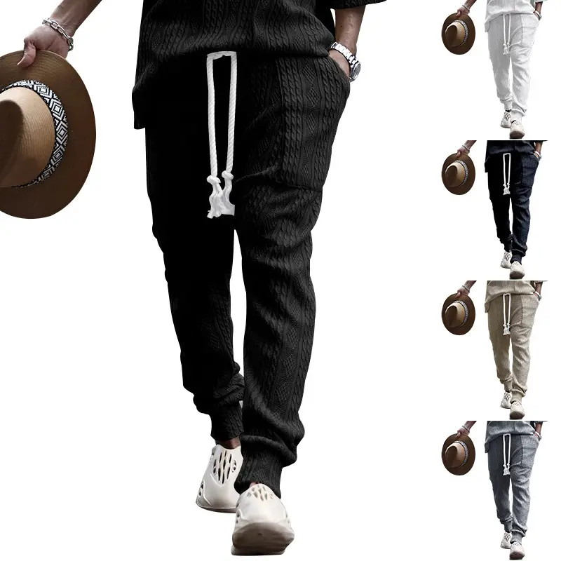 European & American Men's White Jacquard Ankle-Tied Casual Pants — feature 9