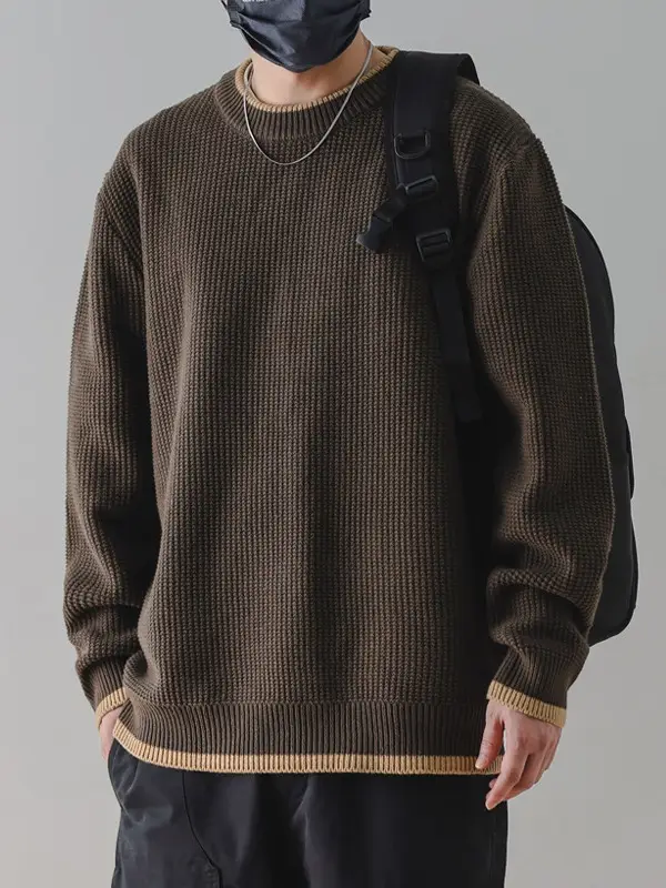 Men Black Ruffled Crewneck Sweater Winter Wear - Image 3