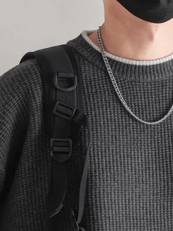 Men Black Ruffled Crewneck Sweater Winter Wear - Image 5