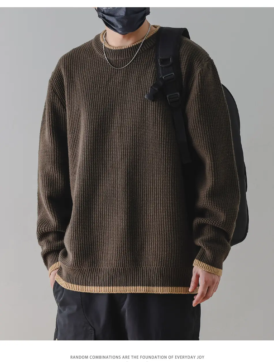 Men Black Ruffled Crewneck Sweater Winter Wear — feature 10