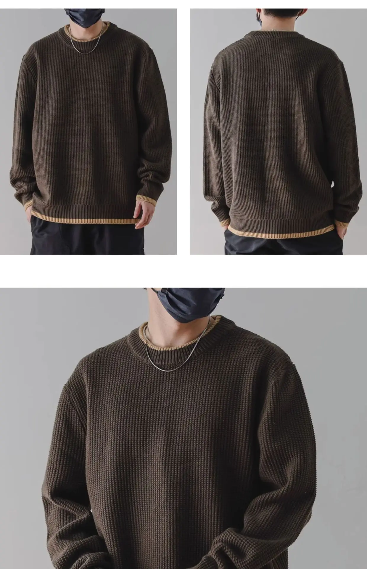 Men Black Ruffled Crewneck Sweater Winter Wear — feature 12