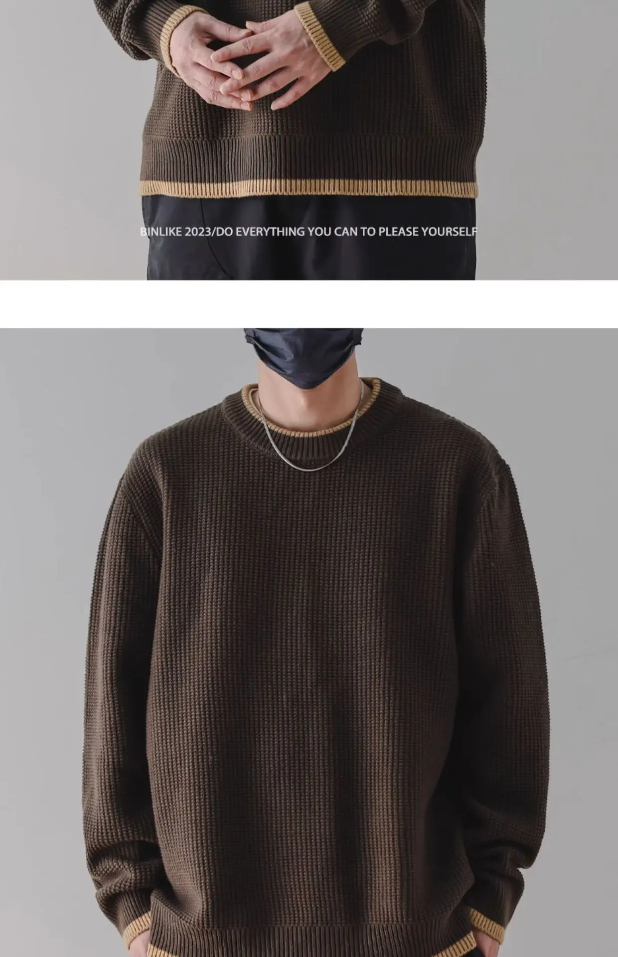 Men Black Ruffled Crewneck Sweater Winter Wear — feature 13