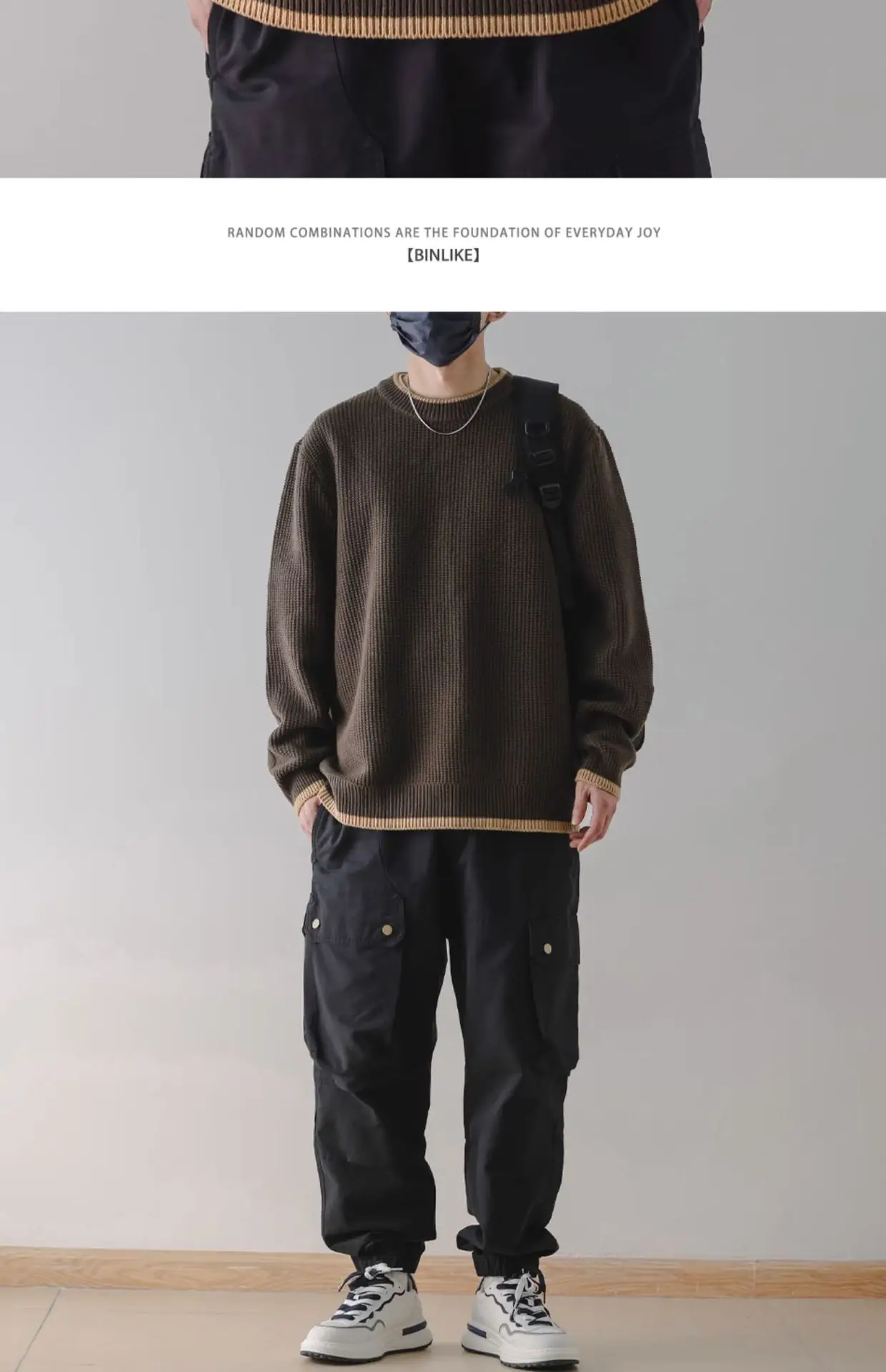Men Black Ruffled Crewneck Sweater Winter Wear — feature 14
