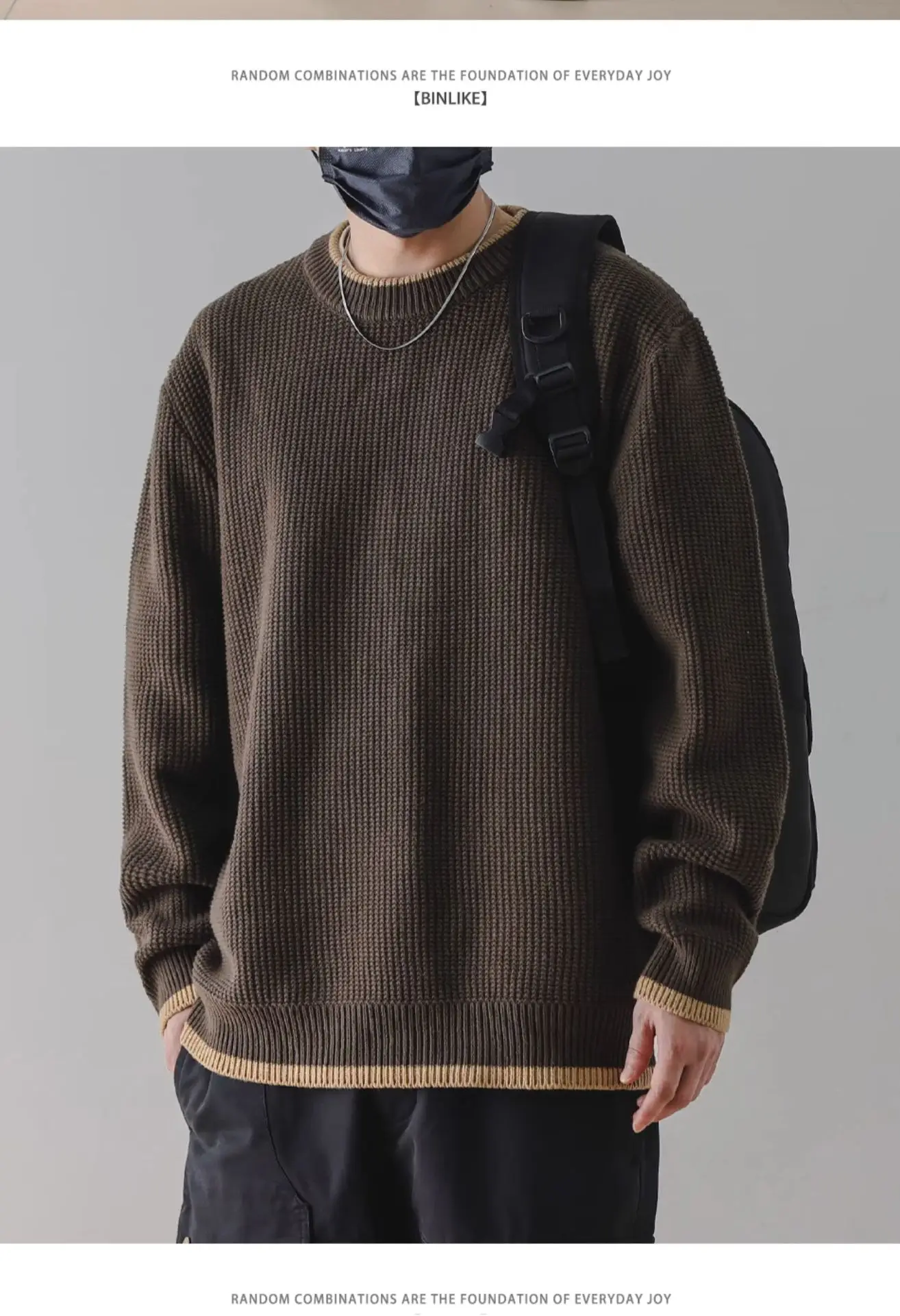 Men Black Ruffled Crewneck Sweater Winter Wear — feature 15