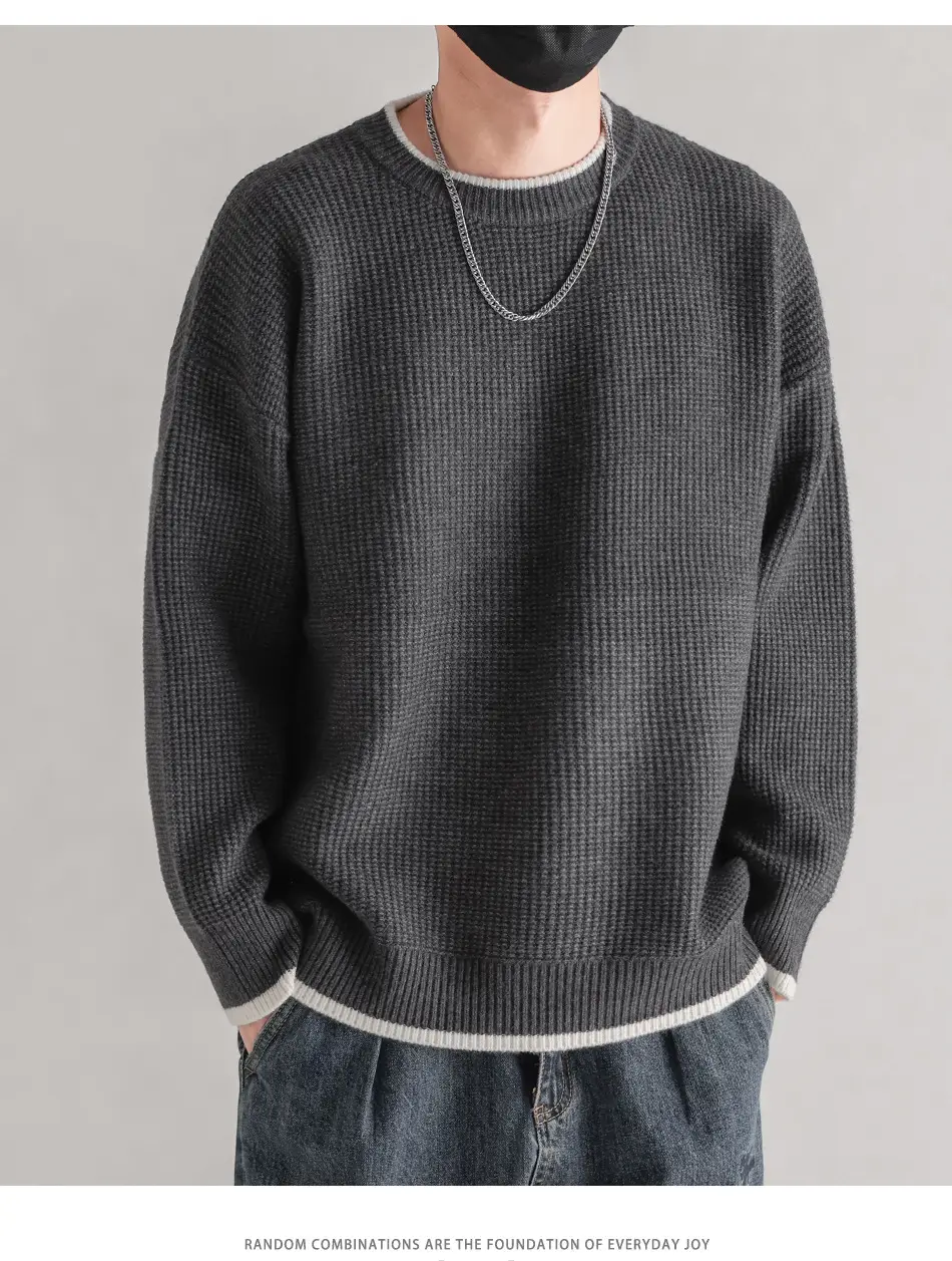 Men Black Ruffled Crewneck Sweater Winter Wear — feature 4