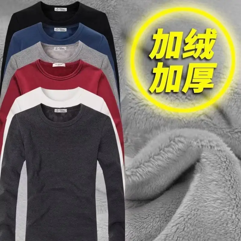 Men Fleece Lined Winter Long Sleeve T-Shirt Navy Blue - Image 6
