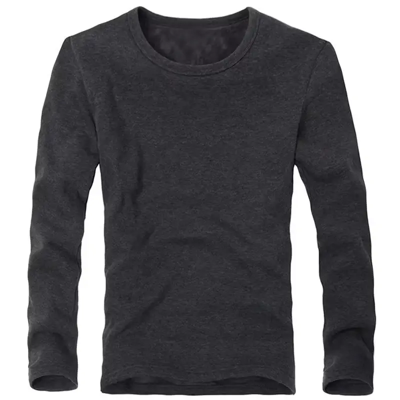 Men Fleece Lined Winter Long Sleeve T-Shirt Navy Blue — feature 5
