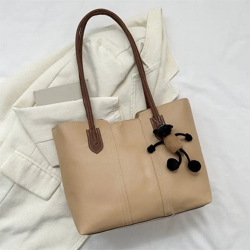 Large Capacity Women's Tan Shoulder Bag with Retro Charm - Image 6