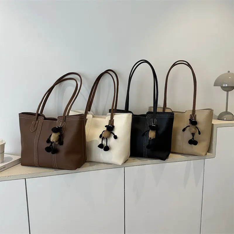 Large Capacity Women's Tan Shoulder Bag with Retro Charm - Image 8