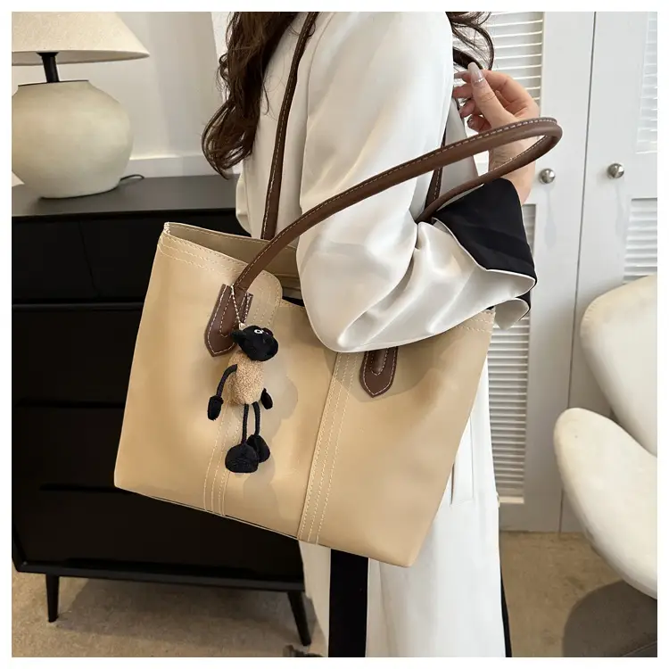 Large Capacity Women's Tan Shoulder Bag with Retro Charm — feature 15